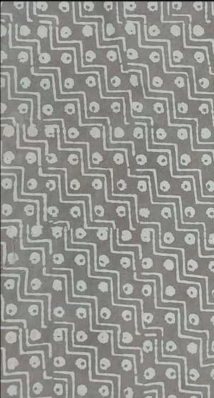 Grey Dabu print with stepped zigzags and dots.