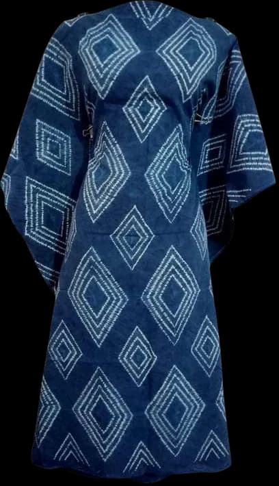 A kaftan dress with stitched white diamonds on indigo.