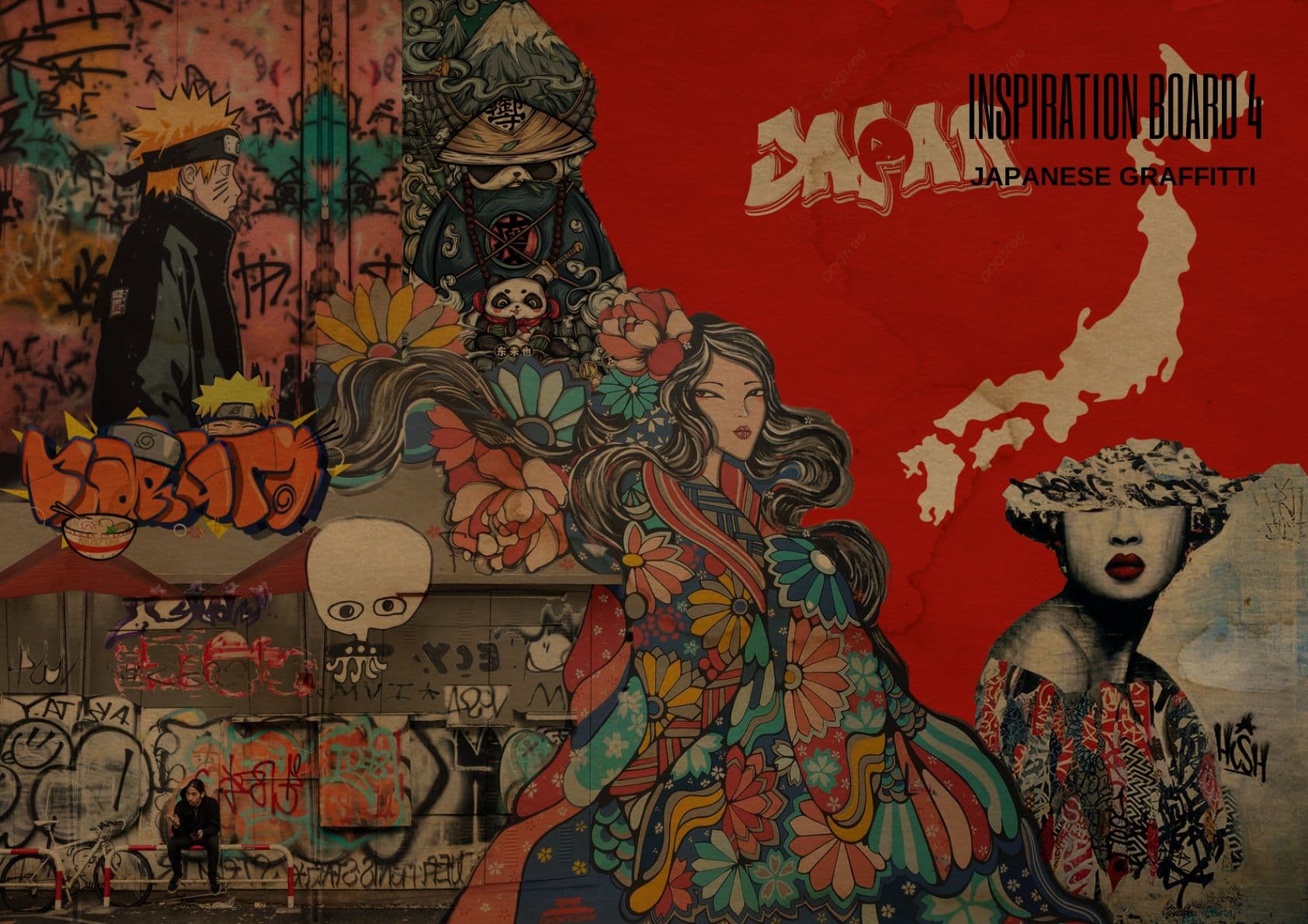 Inspiration board featuring Japanese graffiti.