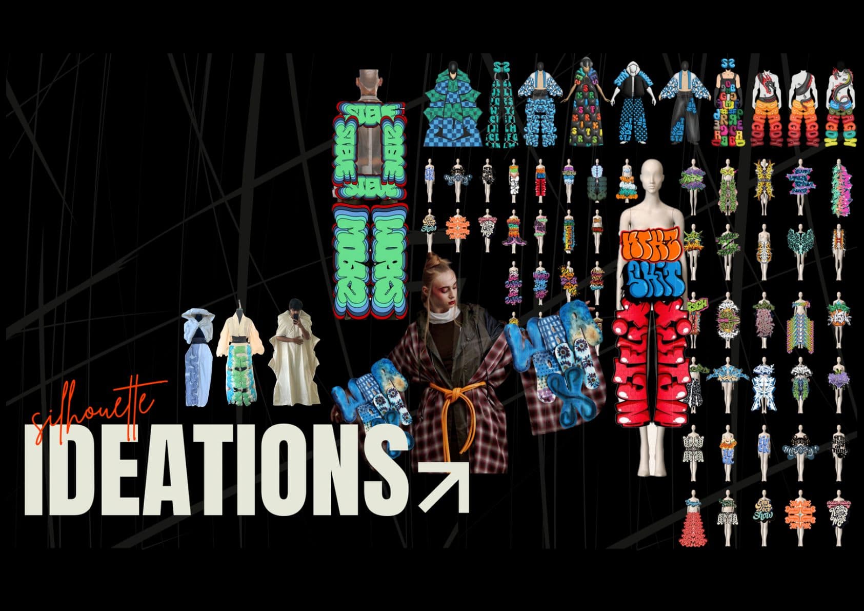 Ideations — fourteen full looks built from graffiti lettering.